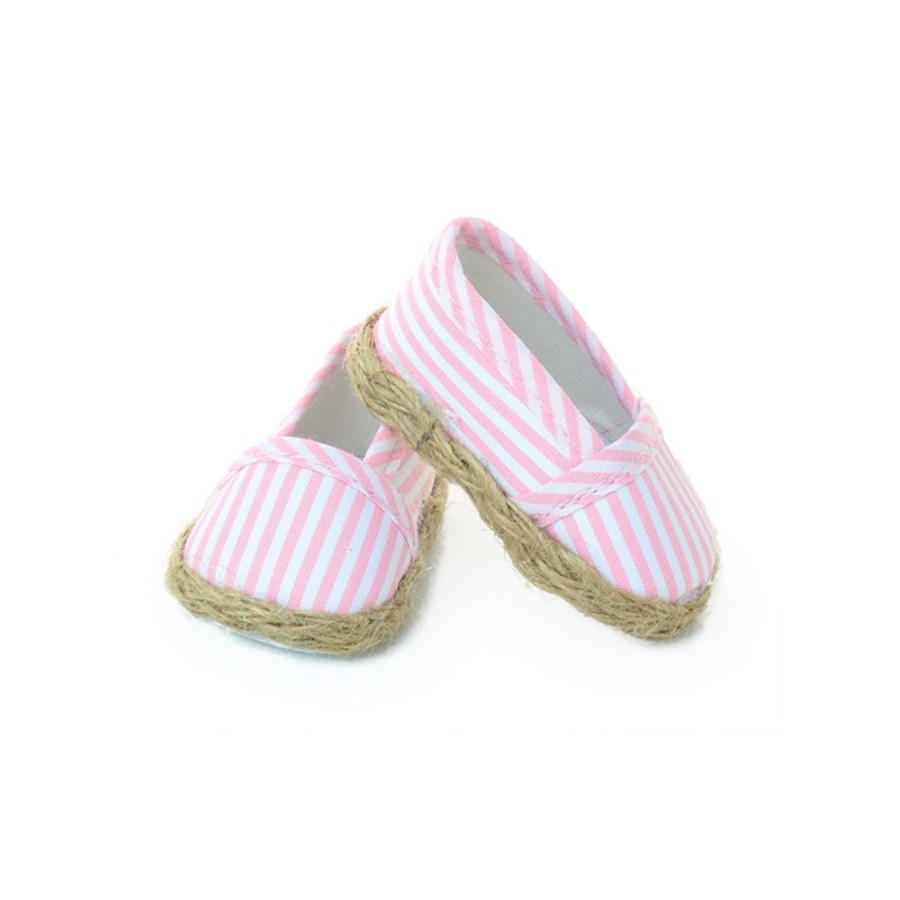 Poupees Petitcollin Vilac | Espadrilles A Rayures Roses/Blanc Pour Poupees De 39 A 48 Cm