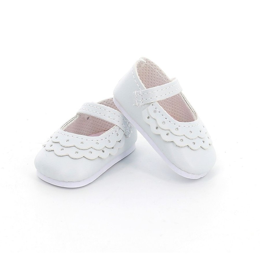 Poupees Petitcollin Vilac Chaussures | Chaussures Blanches A Bride Avec Dentelle Pour Poupee 34 Cm