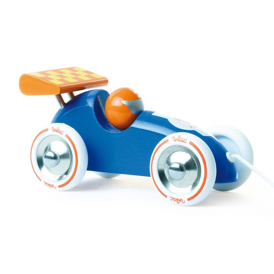 Imitation Vilac | Jouet A Tirer, Voiture De Course Bleue-Orange