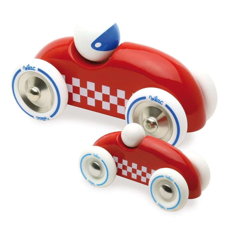 Premier Age Vilac | Voiture En Bois, Rallye Checkers Petit Modele Rouge