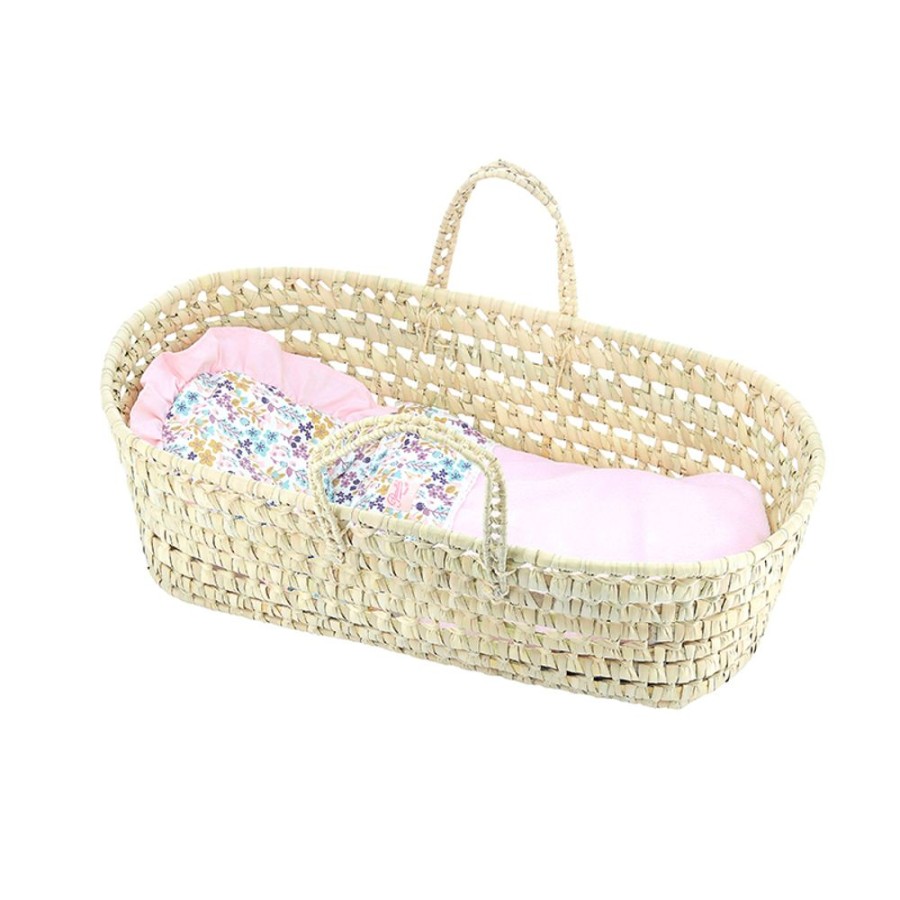 Poupees Petitcollin Vilac Couffins Et Lits | Couffin Avec Garnissage "Liberty Rose" 50 Cm