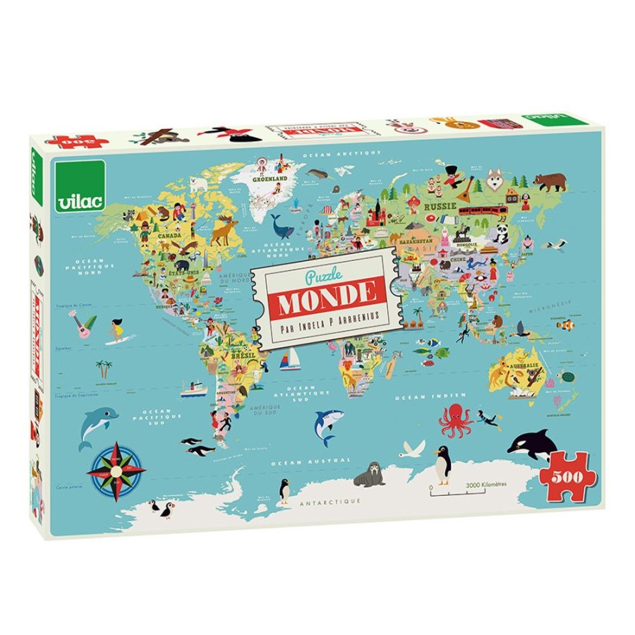 Jeux Vilac | Carte Du Monde Puzzle 500 Pcs Ingela P.Arrhenius