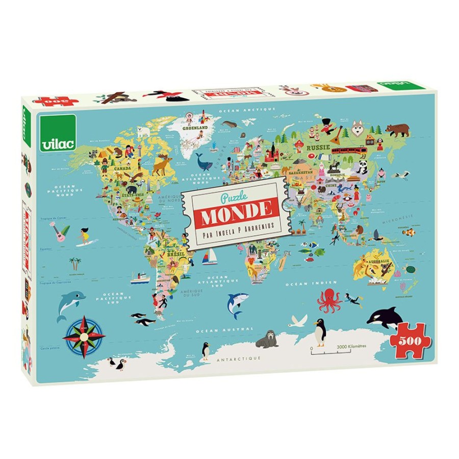 Jeux Vilac | Carte Du Monde Puzzle 500 Pcs Ingela P.Arrhenius