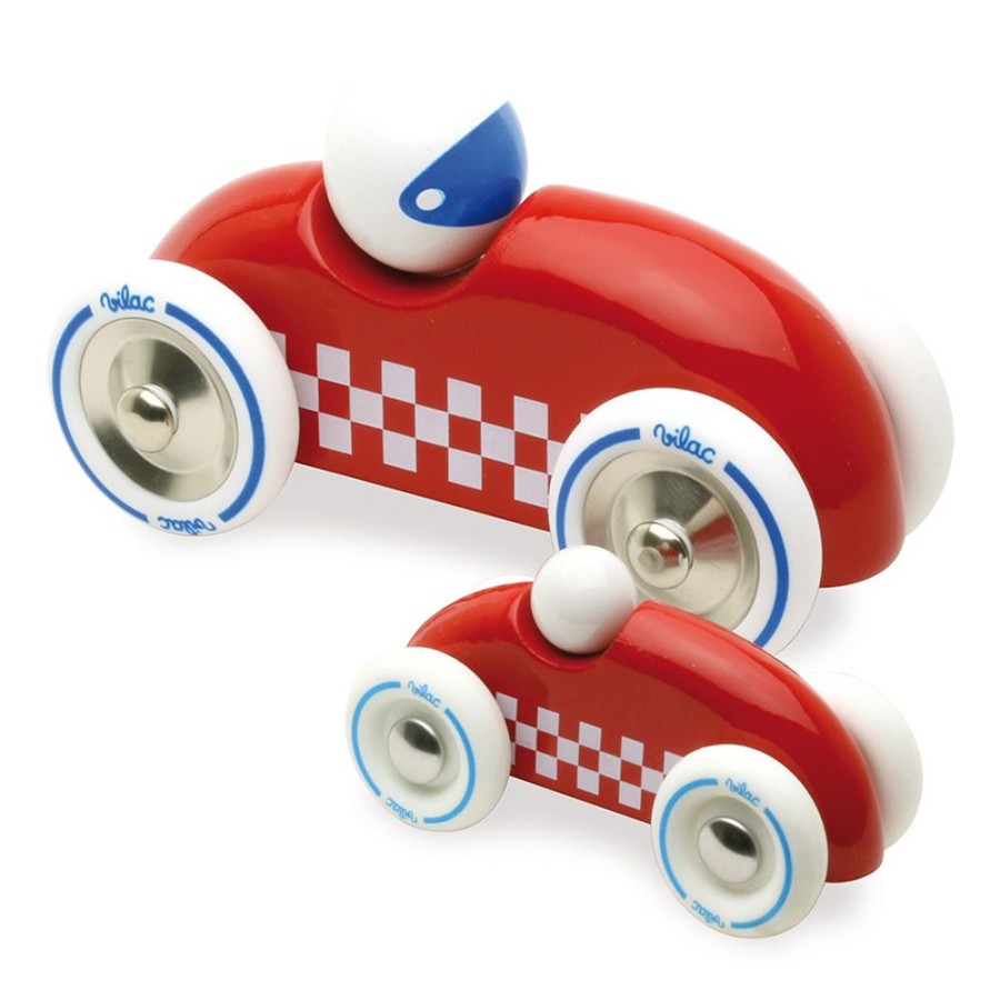 Imitation Vilac | Voiture En Bois, Rallye Checkers Petit Modele Rouge