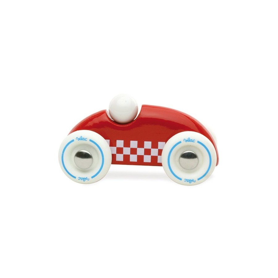 Imitation Vilac | Voiture En Bois, Rallye Checkers Petit Modele Rouge