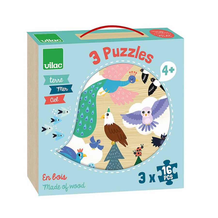 Jeux Vilac | 3 Puzzles Terre-Mer-Ciel