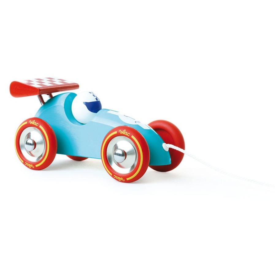 Imitation Vilac | Jouet A Tirer, Voiture De Course Turquoise-Rouge