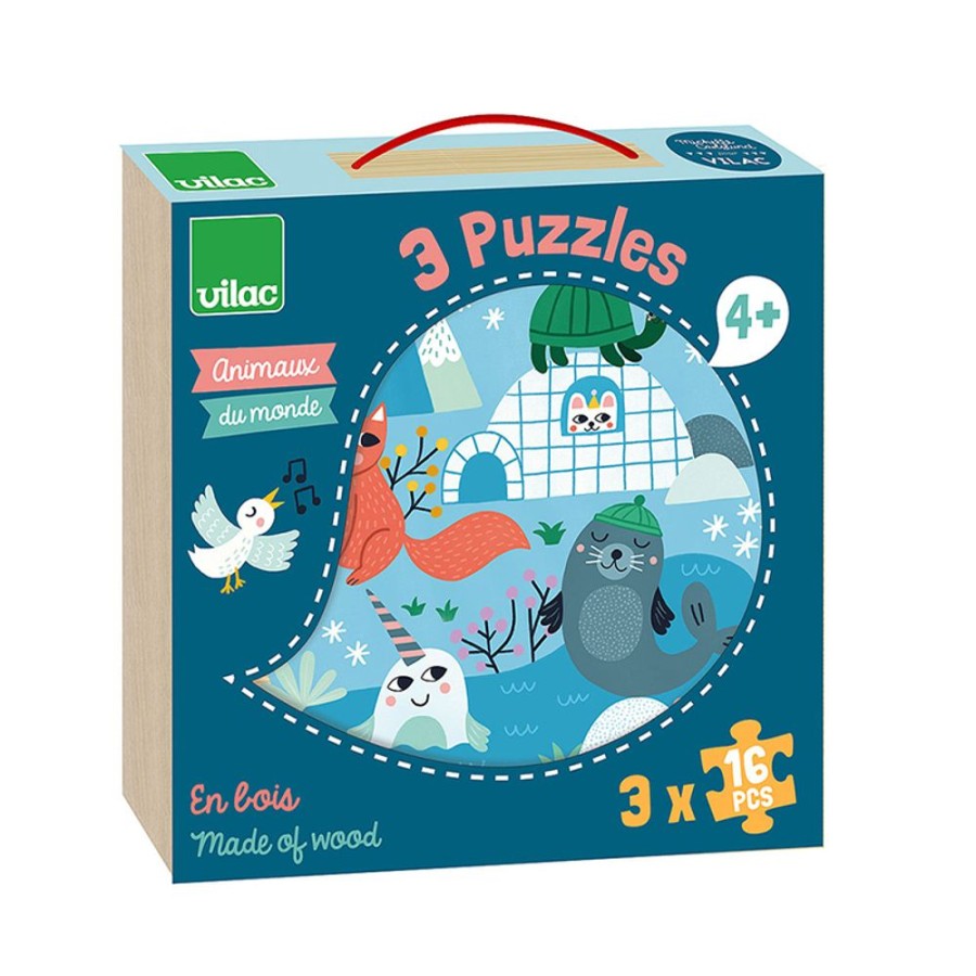 Jeux Vilac | 3 Puzzles Animaux Du Monde