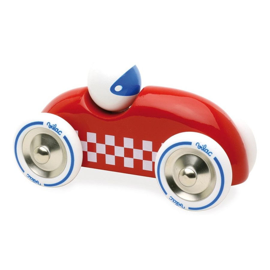 Imitation Vilac | Voiture En Bois, Rallye Checkers Grand Modele Rouge