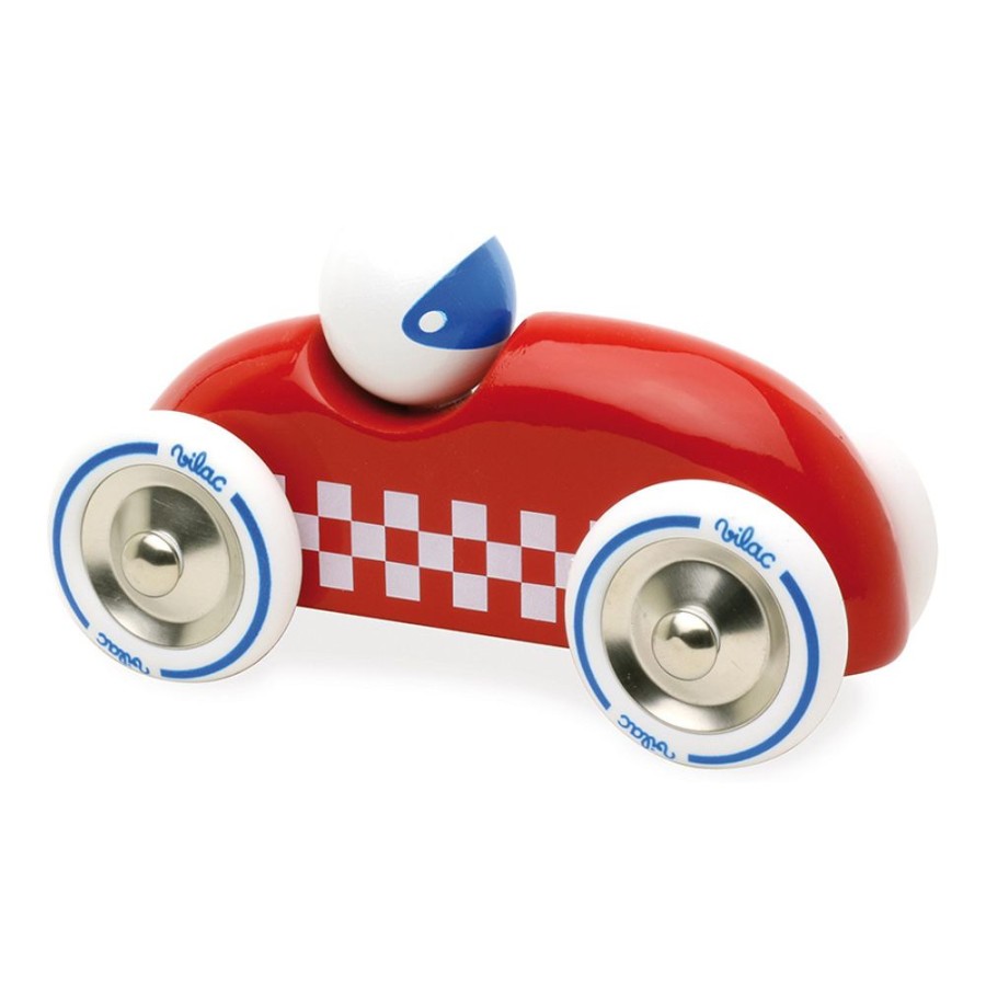 Premier Age Vilac | Voiture En Bois, Rallye Checkers Grand Modele Rouge