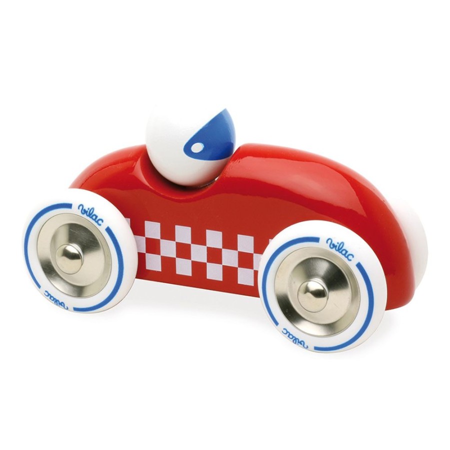 Imitation Vilac | Voiture En Bois, Rallye Checkers Grand Modele Rouge