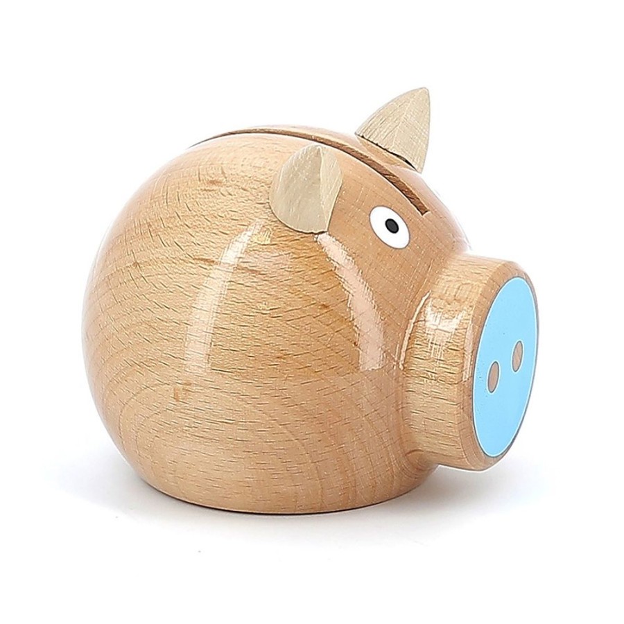 Deco-Cadeaux Vilac | Tirelire Cochon Bois Naturel-Bleu